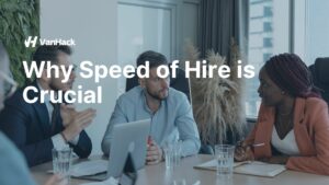 Blog image for Why Speed of Hiring is Important. Background image of 3 people in a meeting