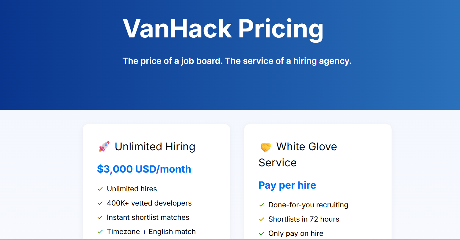 VanHack Unlimited Hiring Pricing